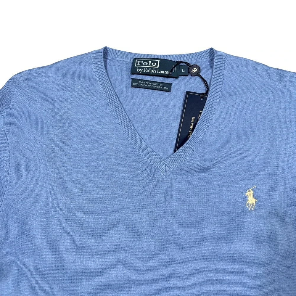 Polo Ralph Lauren The Pima Cotton Sweater Men's L V-Neck Pullover Pony Preppy